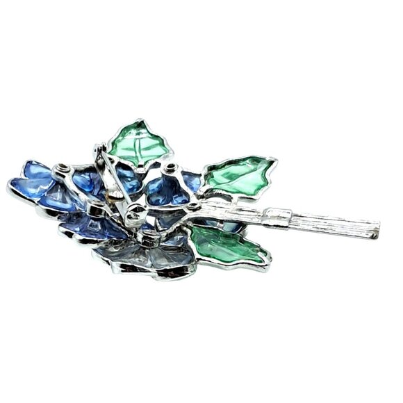 Vintage Coro Floral Brooch Gripoix Pilque A Jour Poured Stained Glass Purple Blu - Picture 11 of 12